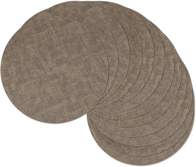 13" Round Placemats Set of 12, Reversible Faux Leather Wipeable Table Mats | 2mm Vinyl Heat Resistant Waterproof Oilproof Scratch Proof Non-Slip, Washable for Kitchen Dining Indoor Outdoor (Dark Coffee)