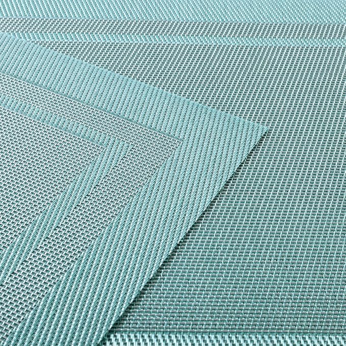 SHACOS Woven Vinyl Placemats Set of 4 Wipe Clean Place Mats for Dining Table Heat Resistant PVC Weave Table Mats Indoor Outdoor (4, Frame Light Turquoise)
