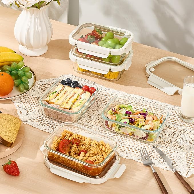Vtopmart 5 Pack Glass Food Storage Containers with Glass Lids & Air Vent | Meal Prep & Leftover Storage Containers for Kitchen, Lunch and Refrigerator, Microwave Oven Freezer Dishwasher Safe