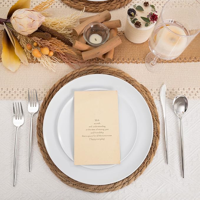 White Plastic Plates,Nice Disposable Plates with Silver Silverware | Premium Disposable Plates Include 30 Dinner Plates,30 Dessert Plates, 90 Plastic Silverware Set for Wedding, Events