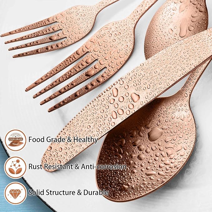 LIANYU 40 Piece Matte Copper Silverware Set, Rose Gold Flatware Set for 8 | Stainless Steel Cutlery Set, Fancy Kitchen Utensil Tableware for Home Restaurant Party, Satin Finish, Dishwasher Safe