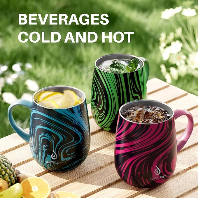 Ideus 16 oz (470 ml) Insulated Coffee Mug with Handle and Lid, Double Wall Stainless Steel Vacuum Thermal Coffee Mug, Travel Coffee Cup Thermal Cup for Home and Office (Red Zebra)