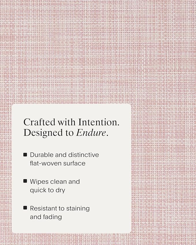 Chilewich Mini Basketweave Placemats, Round Woven Placemats Set of 4 | Reusable, Stain-Resistant, Indoor/Outdoor Tabletop Protection, Blush, 15" Round