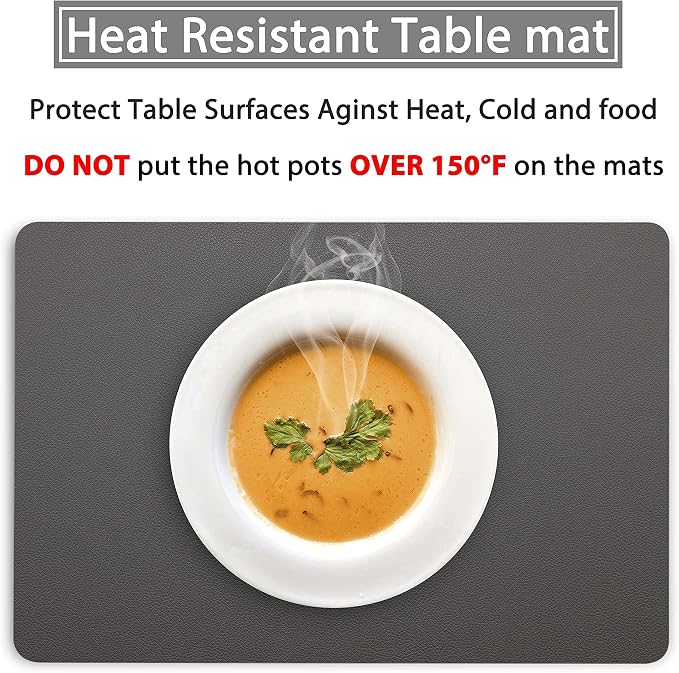 Wipeable Placemats Leather Table Mats Waterproof Heat-Resistant Easy to Clean for Dining Table Set Kitchen Table (6, Grey)