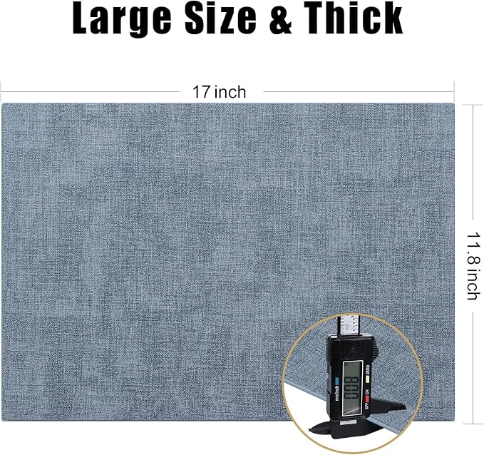 Homaxy PU Faux Leather Placemats for Dining Table, Set of 6, Blue | Waterproof Wipeable Washable Table Mats, Easy to Clean Anti-Slip Place Mats, 11.8" x 17"