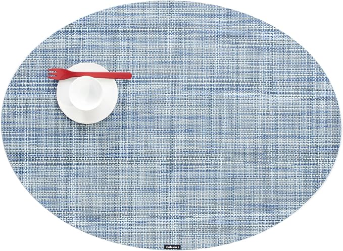 Chilewich Mini Basketweave Placemats, Woven Oval Placemats Set of 4 | Reusable, Stain-Resistant, Indoor/Outdoor Tabletop Protection, Chambray, 14" x 19.25"