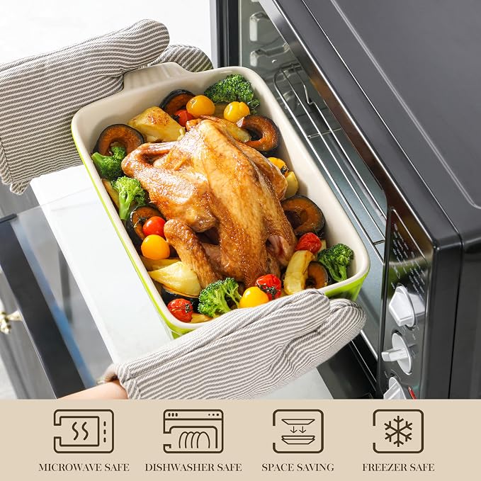MALACASA Ceramic Baking Dishes Set of 4, Deep Casserole Dish, Green | Deep Lasagna Pans for Versatile Use, Durable Bakeware for Roasting Vegetable, Gift Set, Dishwasher Safe(9.4/11.1/12.2/14.7")