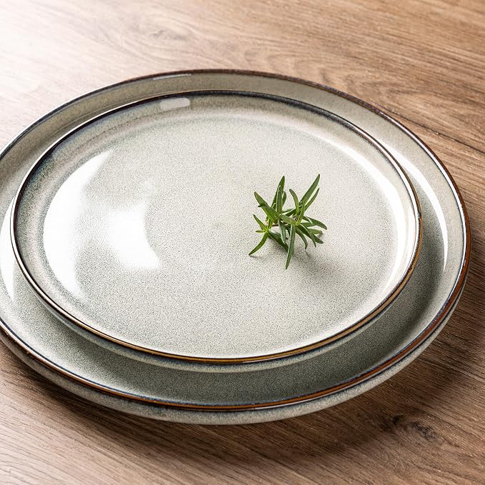 GBHOME Ceramic Dinnerware Sets for 8, 24 Pieces Stoneware Plates and Bowls Sets, Scratch Resistant Dishes, Dishwasher & Microwave Safe, Reactive Glaze-Green Wheat | Scratch Resistant Stoneware Dishes Set, Dishwasher & Microwave Safe, Reactive Glaze-Gre...