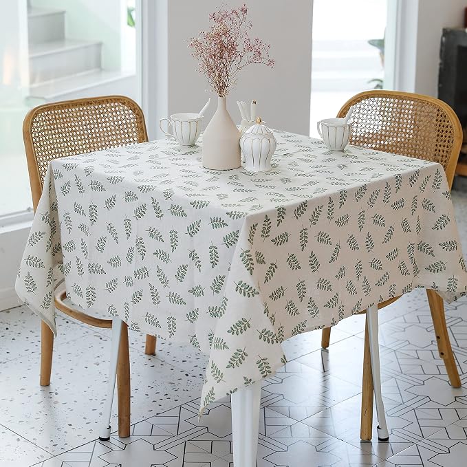 Pastoral Square Tablecloth - 52 x 52 Inch Table Cloth - Washable Table Cover with Dust-Proof Wrinkle Resistant for Restaurant, Picnic, Bistro, Indoor and Outdoor Dining, Green Leaf