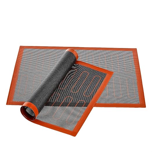 Amazon Basics Non-Stick Silicone Baking Mat, Non-Slip, Heat Resistant, for Dough Rolling, Reusable, Easy to Clean, Rectangular, 15.7" x 11.8", Black/Red/White, 2 Pack