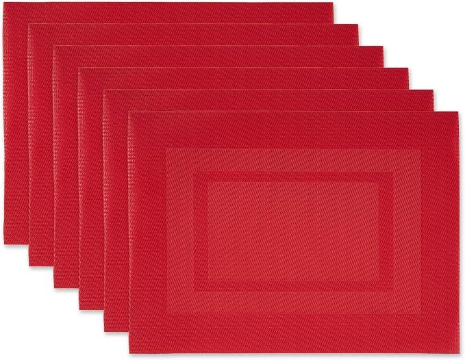 DII PVC Tabletop Collection Woven Indoor/Outdoor, Placemat Set, 13x17.25, Tango Red, 6 Piece