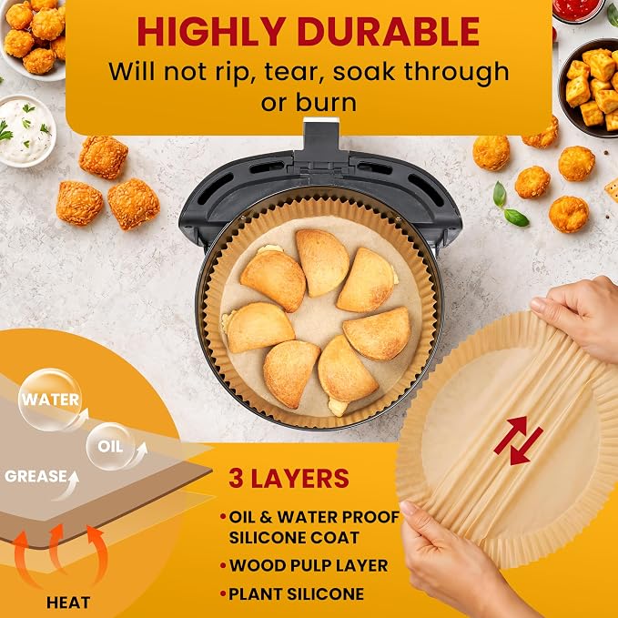 Air Fryer Liners for Ninja, 125 Pcs Round Disposable Airfryer Paper Liners | Non-Stick and Oil Proof for Easy Cleanup, Great for Oven, Pans & Baking – 8" for 5-8 qt Basket by Baker's Signature