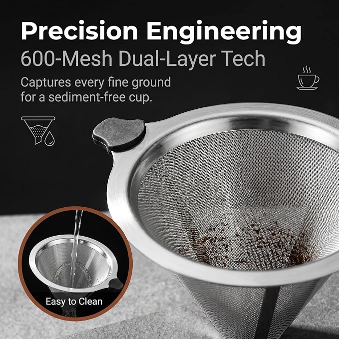 Pour Over Coffee Maker, 8 Cup Borosilicate Glass Pour Over Coffee Dripper with Reusable Stainless Steel Filter, Classic Drip Coffee Maker for Home Café, French Press Alternative