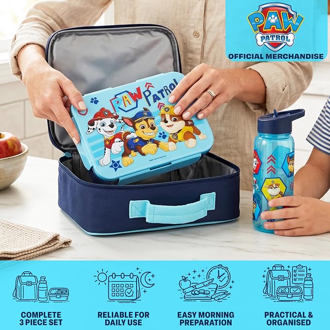 Get Trend Paw Patrol Lunch Bag, Bento Box & Water Bottle, 3 Pc Set | Insulated Lunch Bag, Lightweight Snack Box, 22 fl oz BPA-Free Water Bottle with Straw, School, Picnic, Gifts for Boys