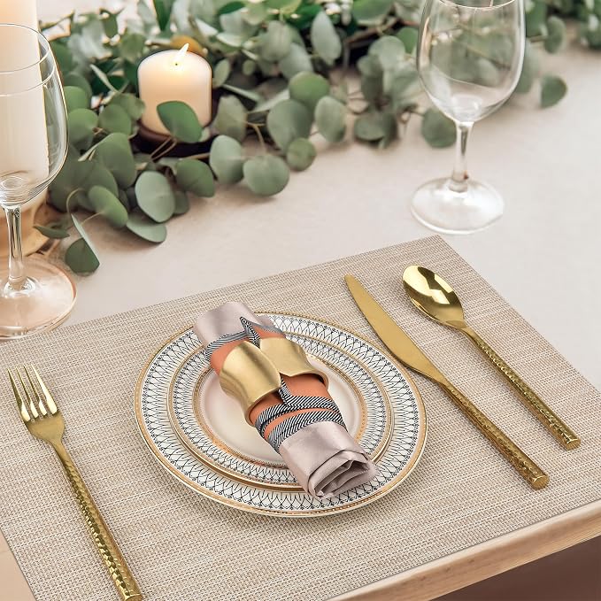 SLKQG Beige Placemats Set of 4 - Easy Clean Washable Vinyl Placemats - Wipeable Heat Resistant Table Mats for Dining Table - 17.7x11.8 Inch (4, Beige)