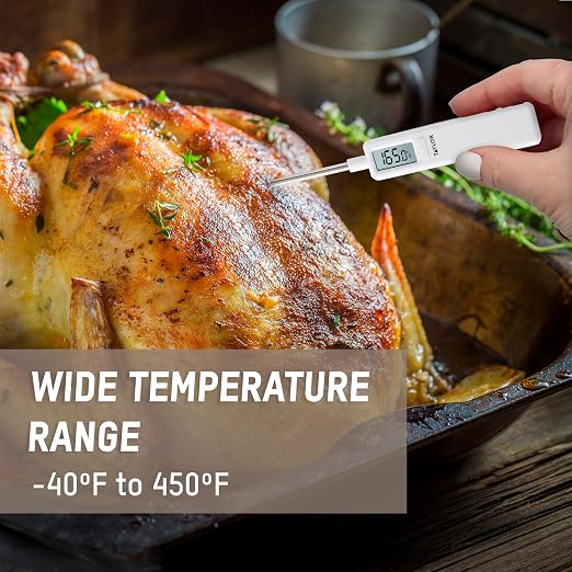 Taylor Mighty Mini Digital Meat Thermometer, Instant Read Food Thermometer for Cooking & Grilling, -40°F to 450°F Range, Compact Pocket Size with On/Off Switch, White