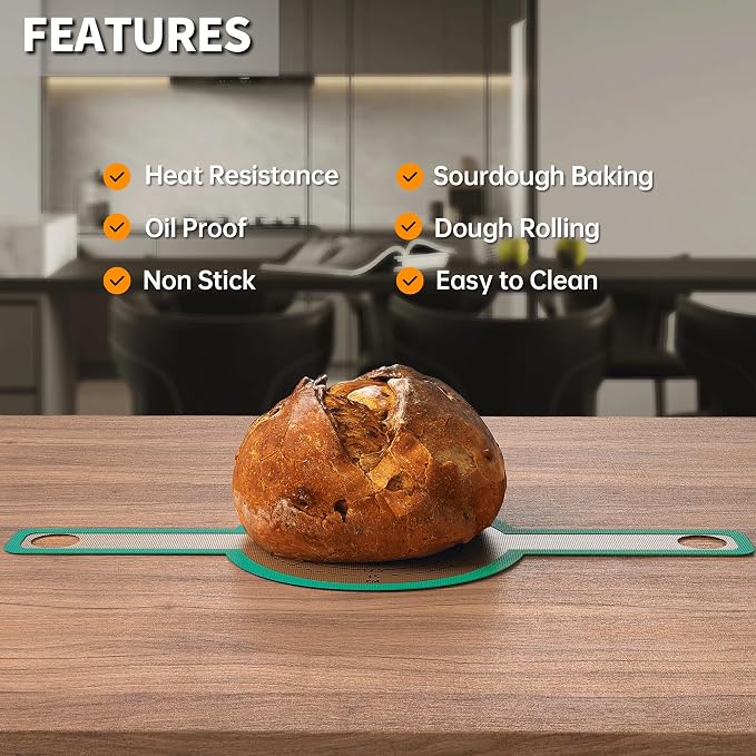 GUYGUYDREMAT Bread Sling for Dutch Oven – Heavy-Duty Reusable Silicone Baking Mat with Finger-Loop Handles, Non-Stick Sourdough Bread Liner, Fits 8–9 Inch Baskets (2-Pack, Modern Teal)