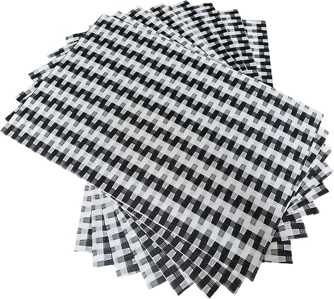 WAZAIGUR Placemats Set of 8, Woven Vinyl Table Placemats, Black White | Placemat, Blending Color Durable Washable Place Mats Indoor Outdoor Heat-Resistant Anti-Skid Kitchen Dining Table Mats