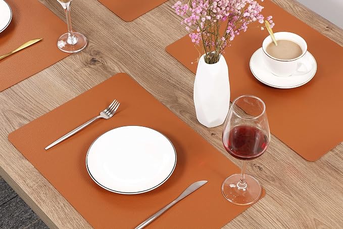 Wipeable Placemats Leather Table Mats Waterproof Heat-Resistant Easy to Clean for Dining Table Set Kitchen Table (6, Brown)