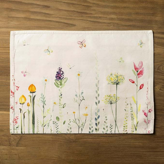 Maison d' Hermine Placemats Set of 4 Reusable 100% Cotton (13"x19") | Cloth Place Mats Washable Table Mats for Kitchen Dining Party Wedding Hotel Home Restaurant Spring Summer - Botanical Fresh