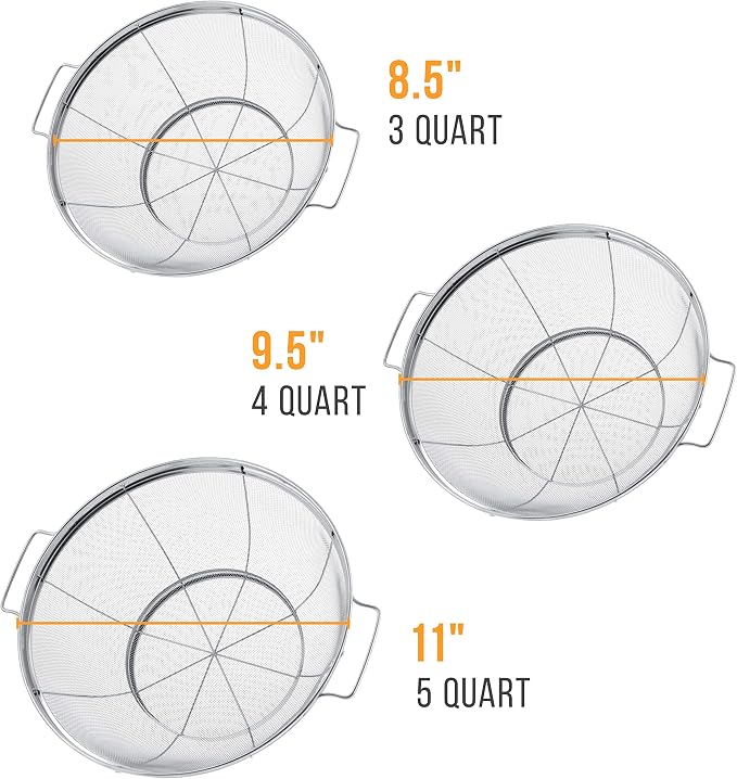 U.S. Kitchen Supply Set of 3 Stainless Steel Colander Strainers Net Baskets 5, 4, & 3-Quart - Colander with Handles & Resting Base - Stainless Steel Sieve, Mesh Strainers and Colanders for Kitchen