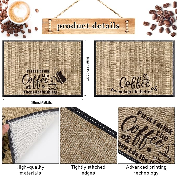 2 Pcs 20 x 14 Inch Coffee Placemats for Countertop,Cute Style