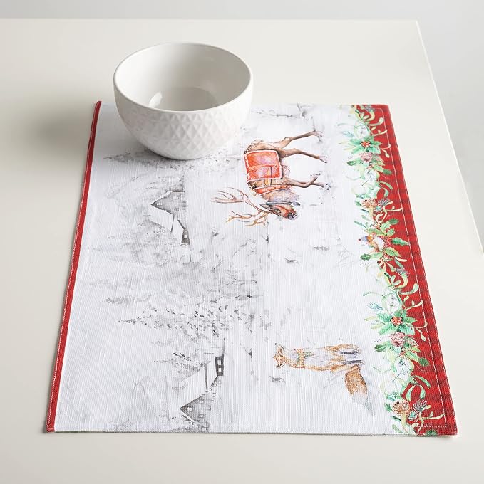 Maison d' Hermine Placemats Set of 4 Reusable 100% Cotton (13"x19") | Cloth Place Mats Washable Table Mats for Kitchen Dining Party Wedding Hotel Home Thanksgiving Christmas - Christmas Tradition
