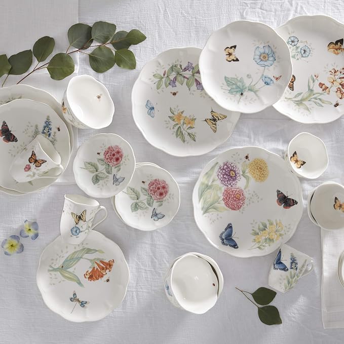 Lenox Butterfly Meadow Porcelain 28-Piece Dinnerware Set for 4 | ceramic, dishwasher safe, microwave safe | plates and bowls sets for kitchen and dining | 11 inch plate