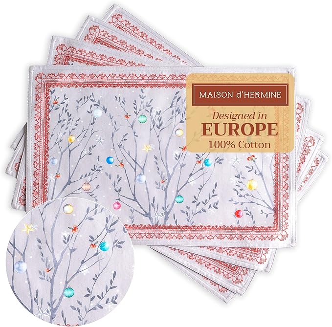 Maison d' Hermine Placemats Set of 4 Reusable 100% Cotton (13"x19") | Cloth Place Mats Washable Table Mats for Kitchen Dining Party Wedding Hotel Home Thanksgiving Christmas - Fairy Christmas