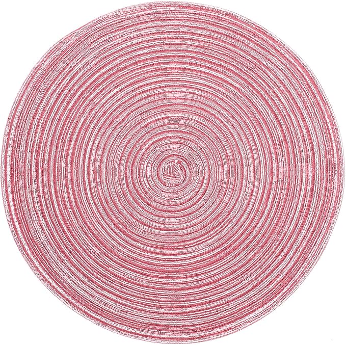 Topotdor 15 Inch Round Placemats Stain Resistant Anti-Skid Washable Polyproplene Table Mats Placemats(Pink, Set of 6)