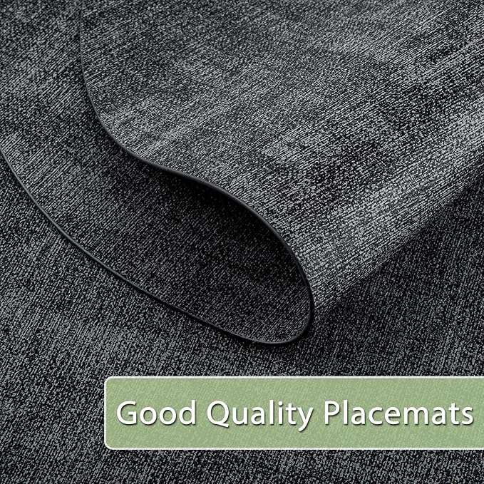 Placemats for Dining Table Set of 4 Non-Slip, Heat Resistant Oval Leather Placemat Double Layer, Waterproof Table Mats Easy to Clean for Kitchen Dining Room Coffee Office Table, Charcoal