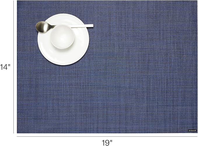 Chilewich Mini Basketweave Placemats, Woven Rectangle Placemats Set of 4 | Easy Care Woven Tabletop Textiles, Indoor/Outdoor, Indigo, 19" x 14"