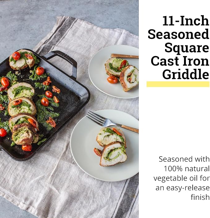 Lodge 11" Cast Iron Square Griddle - Chef Collection - For Indoor & Outdoor Cooking - Superior Heat Retention - Durable Cast Iron - Seasoned Kitchen Griddle