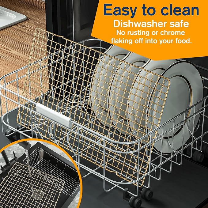 2PCS Cooling Racks for Cooking and Baking - 10" x 16"Heavy Duty Stainless Steel Wire Rack for Baking, Grilling, Roasting - Oven & Dishwasher Safe - Fits Half Sheet Pan（Gold）