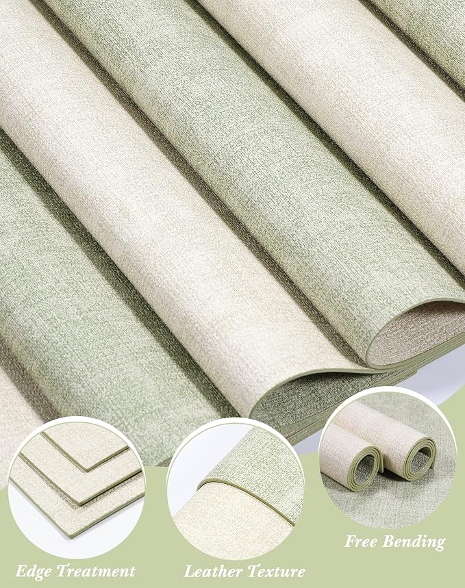 Leather Placemats Table Mats Set of 6, Light Green & Beige | Reversible Non-Slip Table Placemats, Heat-Resistant and Waterproof for Dining Kitchen and Holiday Parties