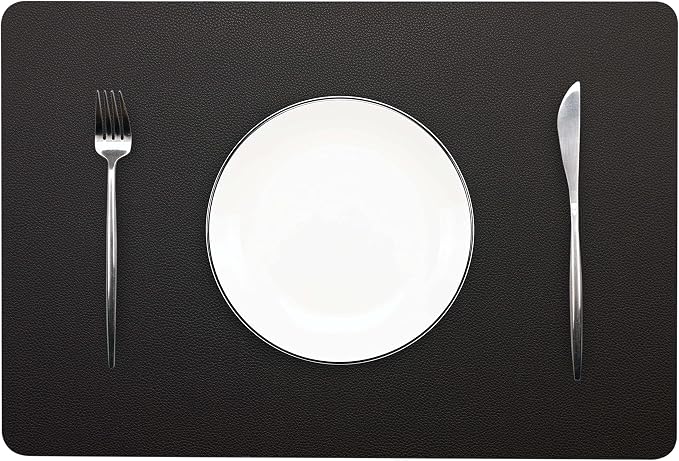 Wipeable Placemats Leather Table Mats Waterproof Heat-Resistant Easy to Clean for Dining Table Set Kitchen Table (6, Black)