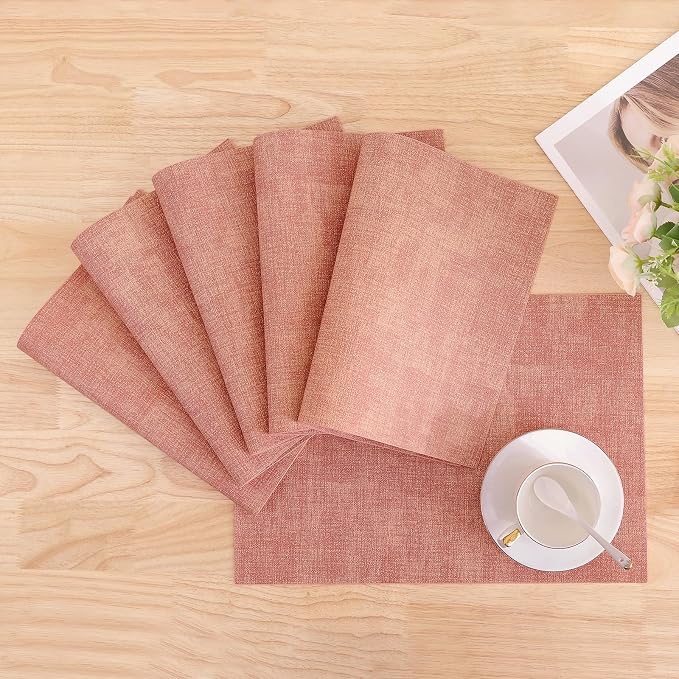 Homaxy PU Faux Leather Placemats for Dining Table, Set of 6, Pink | Waterproof Wipeable Washable Table Mats, Easy to Clean Anti-Slip Place Mats, 11.8" x 17"