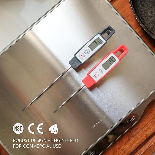 Lavatools PT09 Super-Quick Commercial Grade Digital Thermometer for Cooking, Meat, Candy, Candle, Liquid, Oil, 4.5" Compact Probe, Splash Proof, °C/°F Toggle, Hold Function - Sesame