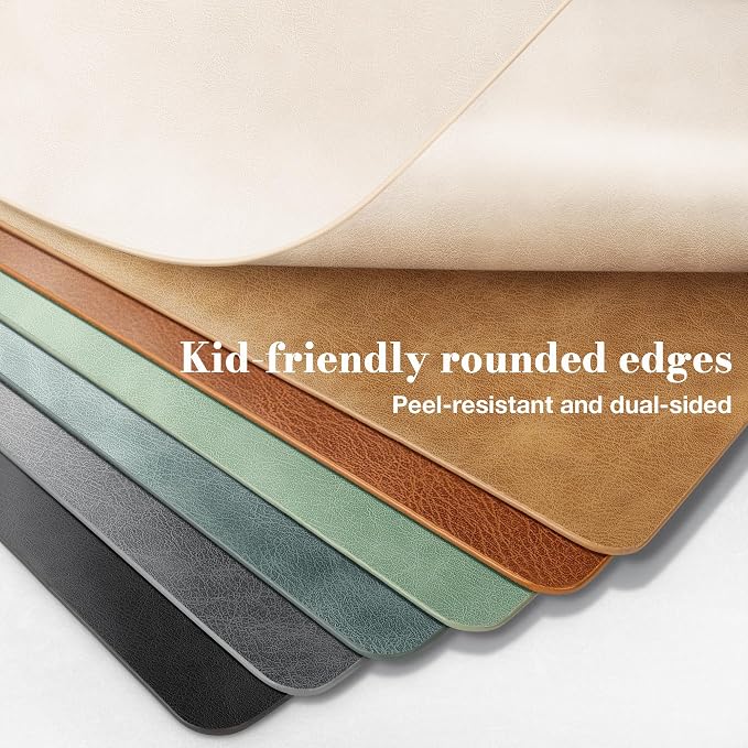 Roxifina Faux Leather Placemats Set of 4 - Vinyl Placemats Wipeable Waterproof Oil-Proof PU Place Mats Heat Resistant Reversible Table Mats for Dining, Kitchen, Outdoor, 12 x 17 Inch (Blue-Green Gray)