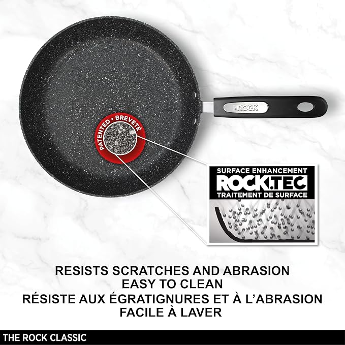 Starfrit The Rock 28 cm (11") Non-Stick Fry Pan - Durable Forged Aluminum - Oven Safe - PFOA Free - Easy to Clean - Black