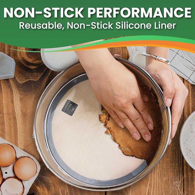 Springform Pan 9 Inch, Stainless Steel with 2 NON-STICK SILICONE LINERS | DISHWASHER SAFE and Non Toxic Materials, No Coating Peeling, REUSABLE LINERS - Skip the Parchment, Great For Cheesecakes
