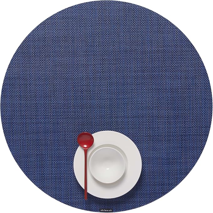 Chilewich Mini Basketweave Placemats, Round Woven Placemats Set of 4 | Reusable, Stain-Resistant, Indoor/Outdoor Tabletop Protection, Indigo, 15" Round