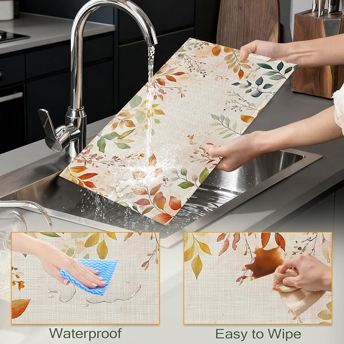 Fall Leaves Fabric Placemats,Autumn Watercolor Leaf Table Placemats Set of 6 Cloth Place Mats, Washable Heat-Resistant Table Mats for Home Kitchen Dining Room Decoration 11.8x17.7 Inch
