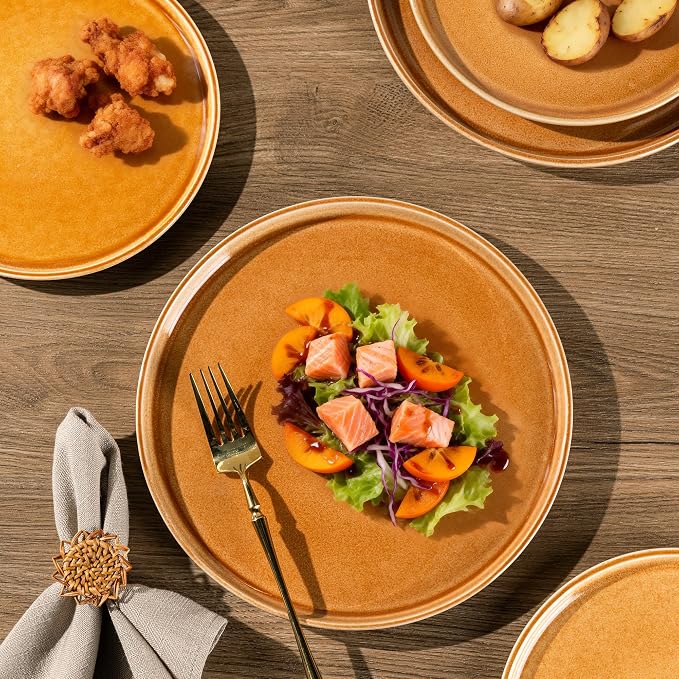 GBHOME Dinnerware Sets for 6, 18 Pieces Ceramic Plates and Bowls Set | Scratch Resistant Stoneware Dishes Set, Dishwasher & Microwave Safe, Reactive Glaze-Amber