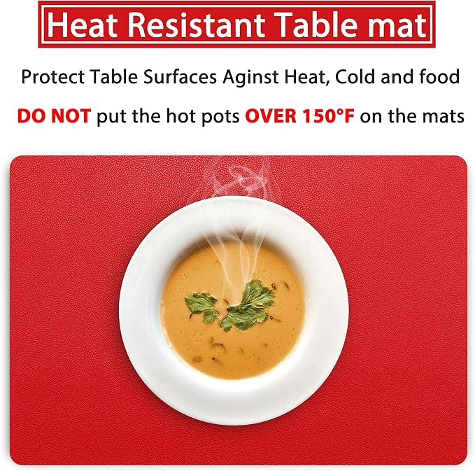 Wipeable Placemats Leather Table Mats Waterproof Heat-Resistant Easy to Clean for Dining Table Set Kitchen Table (2, Red)