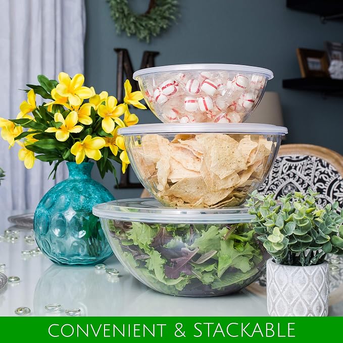 Disposable 48 Ounce Round Crystal Clear Plastic Bowls With Lids 4 Sets