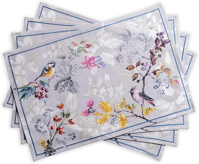 Maison d' Hermine Placemats Set of 4 Reusable 100% Cotton (13"x19") | Cloth Place Mats Washable Table Mats for Kitchen Dining Party Wedding Hotel Home Thanksgiving Christmas - Equinoxe - Grey