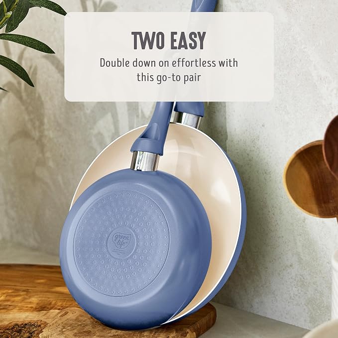 GreenLife 2 Piece (8" & 10") Ceramic Nonstick Skillet Set, Slate Blue | PFAS-Free Nonstick Coating, Frying Pans, Omelet Pans, Everyday Pan, Induction Ready, All Stovetop Compatible, Dishwasher Safe