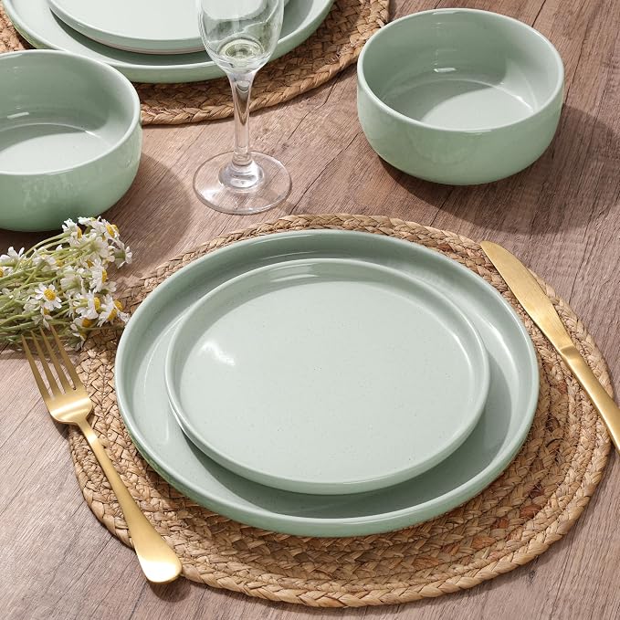 HaWare Dinnerware Sets, 6-Piece Plates and Bowls Set for 2, Asparagus Green