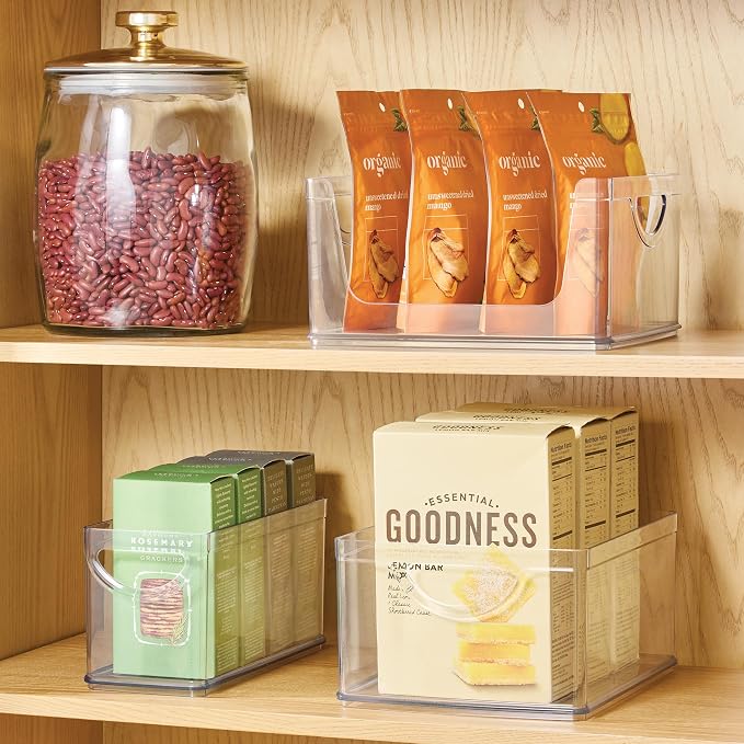 iDesign Plastic Stackable Kitchen Cabinet Storage Bin, Clear | With Handles, Pantry Organizer